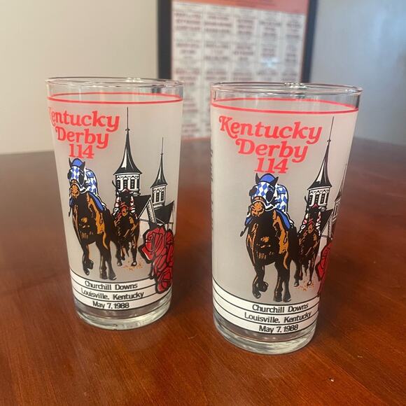 Lot 2 Vintage Kentucky Derby Official Commemorative Glass Churchill Downs 1988 - Picture 1 of 2